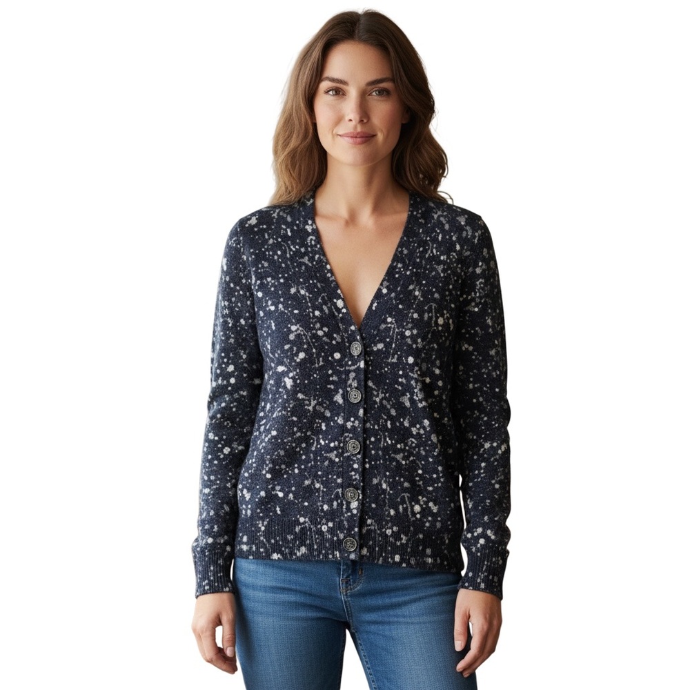 Tory Burch Merino Wool Splatter V-Neck Cardigan size S